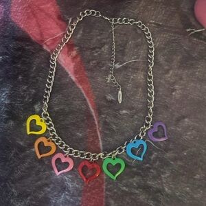 Dolls Kill Rainbow Heart Chain Necklace